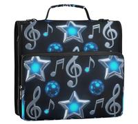 Grigio Brillante Blu Musica 3 Anelli Raccoglitore Organizzatore con Tracolla Impermeabile Portfolio Raccoglitore per Scuola/Ufficio Cartera con cremallera