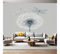 Grigio Carta da Parati Denti di leone e libellule Fotomurali Effetto 3D Poster 450 x 315 cm Murale Poster Moderna Decor per Camera da letto Camera dei Bambini Soggiorno