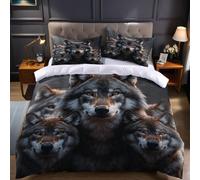 Grigio Copripiumino Una Piazza e Mezza 250x200 cm Un branco di lupi Set Biancheria da Letto Confortevole Microfibra Cotone Traspirante con Cerniera e 2 Federe