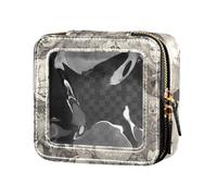 Grigio e Bianco Cartone Animato Circo Clown Trasparente Trucco Organizzatore Borsa Borse da Viaggio per Articoli da toeletta Organizzatore di Trucco Portatile per Viaggiare