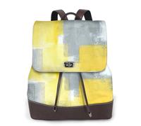 Grigio e Giallo Astratto Pittura Stampa Delle Donne Zaino Impermeabile Antifurto Leggero Pu Moda Pelle Nylon Scuola Borsa A Tracolla Zaino Da Viaggio, Nero , Taglia unica
