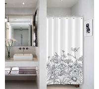 Grigio Floreale Piccola Tenda Doccia Stalla Bianco e Nero Natura Astratto Rustico Fiore Pianta Foglie con Fiore Bagno Tenda Doccia Impermeabile Piccola Tenda da Bagno 92x183cm