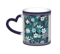 Grigio foglia di tè e bianco floreale blu È una tazza che cambia colore, nero per freddo e bianco per caldo e più resistente dopo il lavaggio a mano. Pigiama da donna a maniche corte, pigiama da donna