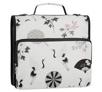 Grigio Gru Fiore Ventaglio 3 Anelli 3,8 cm Zipper Raccoglitore Organizzatore con Tracolla e Maniglia Impermeabile Scuola Raccoglitori Organizzatore per Scuola/Ufficio Encuadernador de cremallera