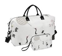 Grigio Gru Fiore Ventaglio Decorativo Weekend Bag Borsa Palestra con Cinghia Regolabile per Aereo Viaggio 2 Pz Set Bolsa de para Hombre