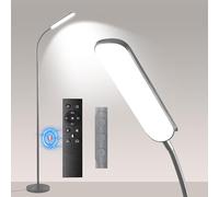 Grigio Lampada da Terra LED Dimmerabile, 18W 1800LM Luminoso Lettura Piantana con 4 temperatura di Colore,Telecomando Magnetico, Collo D'oca Flessibili a 360°,Timer 1H, per Soggiorno Letto Ufficio