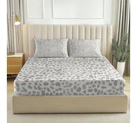 Grigio Lenzuolo Con Angoli in Morbida Microfibra, Lenzuolo Con Angoli Con Stampa Stampa Leopardata Minimalismo Animali, Lenzuolo Singolo Con Angoli e Tasche Profonde 30 cm, 90 x 200 cm