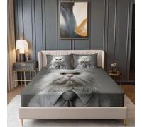 Grigio Lenzuolo con Angoli per Ragazzi Ragazze, Fantasy Ritratti Di Animali Gatti Tema Morbido Traspirante Lenzuolo con Angoli 90 x 190 cm - Tasca Extra Profonda 30 cm