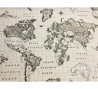 GRIGIO MAPPA DEL MONDO Tessuto Tenda Atlante da Viaggio Vintage Materiale Cot...