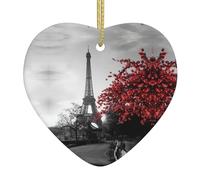 Grigio Parigi Torre Eiffel Paesaggio urbano fiore rosso albero di Natale in ceramica appeso a forma di cuore ornamento pendente festa festa decorazione casa