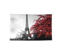 Grigio Parigi Torre Eiffel Paesaggio urbano fiore rosso stampato quattro fori bandiera orizzontale, morbido resistente allo sbiadimento da appendere alla parete per stanza universitaria