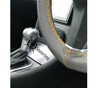 Grigio Perforata Volante IN Pelle Cover Giallo Doppio Stich per Peugeot 307