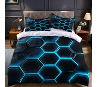 Grigio Scuro Set Copripiumino Singolo 200x200 cm diagramma a nido d'ape del gioco geometrico Microfibra Morbida Stampa 3D, 1 Copripiumino + 2 Federe 50x80 cm per Bambini e Adulti