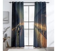 Grigio Scuro Tende Oscuranti per Protezione della Privacy, Oscuranti a Occhielli Dipinto Ad Olio Architettonico Strada Notturna Stampato - Facili da Lavare per Ufficio, L 140 x A 245 cm (2 Pannelli)