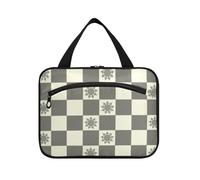 Grigio Sun Checker Plaid Pattern Hanging Toiletry Bag per gli uomini con gancio, accessori di design Trucco Cosmetic Bag per papà Viaggio Bolsa para maquillaje L