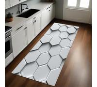 Grigio Tappeto Cucina Piastrella geometrica 50 x 220 cm Passatoia Lavabile Antiscivolo per Cucina, Corridoio, Ingresso, Soggiorno e Camera da Letto