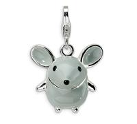 Grigio Topo Ciondolo 3D Smaltato .925 Argento Sterling Click Su Amore La Vita