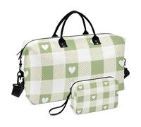 Grigio-Verde Amore Check Decorativo Carry On Personal Item Bag Gym Bag con Toiletry Bag per Viaggi di lavoro multifunzionale bolso de para Mujer Avion