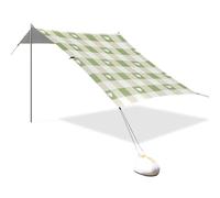 Grigio-Verde Love Check Progettato UPF50+ Protezione Spiaggia Tenda Impermeabile Sole Shelter con Sacchi di Sabbia e Pala per Famiglia Viaggi Sombrillas para el sol Playa