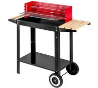 Griglia a carbone con carrello in acciaio, 86 x 34 x 80 cm, manici in legno