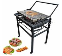 Griglia a Carbone per Barbecue,Griglia Nera per Campeggio All'aperto,Portatile Da Tavolo a Carbone Con Griglia Cottura Reversibile a 360 Gradi,Vassoio Rimovibile,Telaio in Acciaio Regolabile