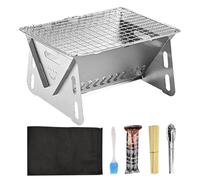 Griglia a carbone portatile,Griglia a carbone per barbecue | Tavolo per barbecue Griglia in acciaio inox - Griglia pieghevole con spazzola e clip per barbecue all'aperto Campeggio viaggio Picnic jar