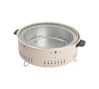 Griglia a carbone portatile per campeggio, piccola griglia antiaderente con manico anti-scottatura, doppio metodo di grigliatura, griglia rotonda da tavolo a carbone per barbecue