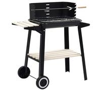 Griglia a carbonella con 2 ruote, griglia cromata e set per arrosti, regolabile in altezza da 71 a 85 cm, ripiano laterale e inferiore per accessori per barbecue, robusta e durevole