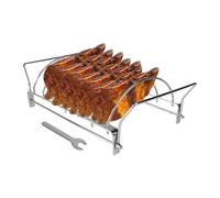 Griglia a coste per barbecue, con sei scomparti, per fumatori antiruggine, per barbecue, carne di maiale, manzo, pollo e bastoncini a tamburo, costole, Ri