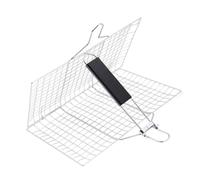 Griglia a rete per barbecue, Cestello for griglia pieghevole staccabile in acciaio inox con manico in legno argento 49,5x32x1,5 cm