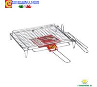 Griglia acciaio 40x30 Cm graticola Doppia Ribaltabile Cromata barbecue Camino