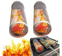 Griglia Barbecue Acciaio Inox, Cestello per Griglia Rotante, Cestello per Barbecue, Cilindro in Rete Metallica per Barbecue in Acciaio Inossidabile, Accessori da Campeggio per Cucinare