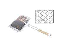 GRIGLIA BARBECUE DOPPIA MANICO LEGNO GRATICOLA GRIGLIATA PESCE ARROSTO 34,5X22CM