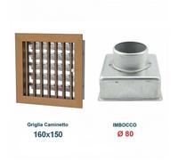 Griglia Bocchetta 16x15cm BRONZO Diam.80mm con Adattatore per Camino