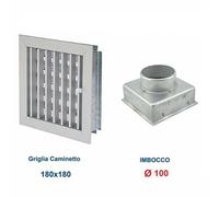 Griglia Bocchetta 18x18cm Diam.100mm Alluminio con Adattatore per Camino
