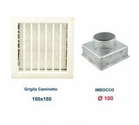 Griglia Bocchetta 18x18cm Diam.100mm Bianca con Adattatore per Camino