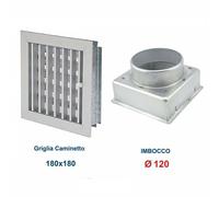 Griglia Bocchetta 18x18cm Diam.120mm Alluminio con Adattatore per Camino