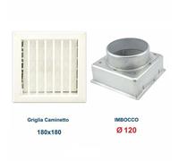 Griglia Bocchetta 18x18cm Diam.120mm Bianca con Adattatore per Camino