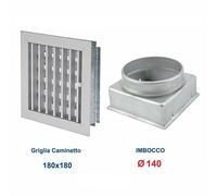 Griglia Bocchetta 18x18cm Diam.140mm Alluminio con Adattatore per Camino