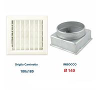 Griglia Bocchetta 18x18cm Diam.140mm Bianca con Adattatore per Camino