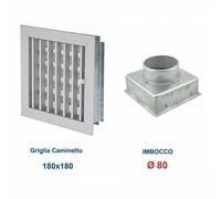 Griglia Bocchetta 18x18cm Diam.80mm Alluminio con Adattatore per Camino