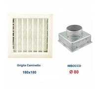 Griglia Bocchetta 18x18cm Diam.80mm Bianca con Adattatore per Camino