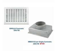 Griglia Bocchetta 22x15cm BIANCO Diam.100mm con Adattatore per Camino