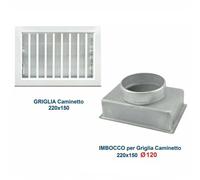 Griglia Bocchetta 22x15cm BIANCO Diam.120mm con Adattatore per Camino