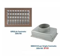 Griglia Bocchetta 22x15cm BRONZO Diam.100mm con Adattatore per Camino