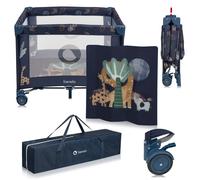 Lionelo BONNIE Box bambini pieghevole 100x100cm dalla nascita fino 15kg con materasso Lettino per neonati da viaggio senza spigoli vivi Entrata laterale Pareti realizzate in rete trasparente