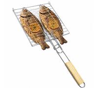 Griglia da Pesce Cestino per il Cesto Titolare Del Pinze BBQ Manico IN Legno