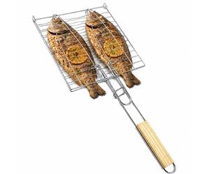 Griglia da Pesce Cestino per il Cesto Titolare Del Pinze BBQ Manico IN Legno