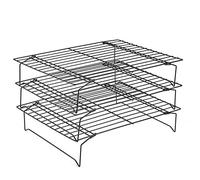 Griglia di raffreddamento pieghevole per torte, a 3 strati, colore argento, impilabile, in acciaio inox, antiadesivo, per biscotti, cucina appena sfornata, 34 x 24,5 x 7 cm