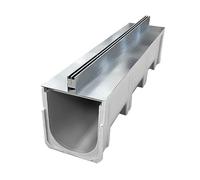 Griglia di scarico in acciaio inox, scarico stretto in resina, copertura di scarico per trincea esterna, grondaia con uscita laterale (26 cm x 20 cm) per terrazza e patio